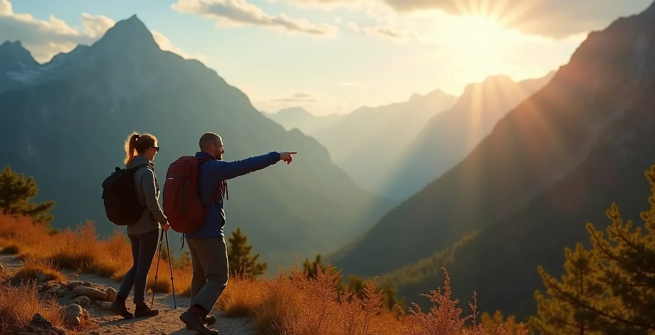 Montage d'activités de plein air dans les parcs nationaux canadiens, montrant randonnée, kayak et observation.