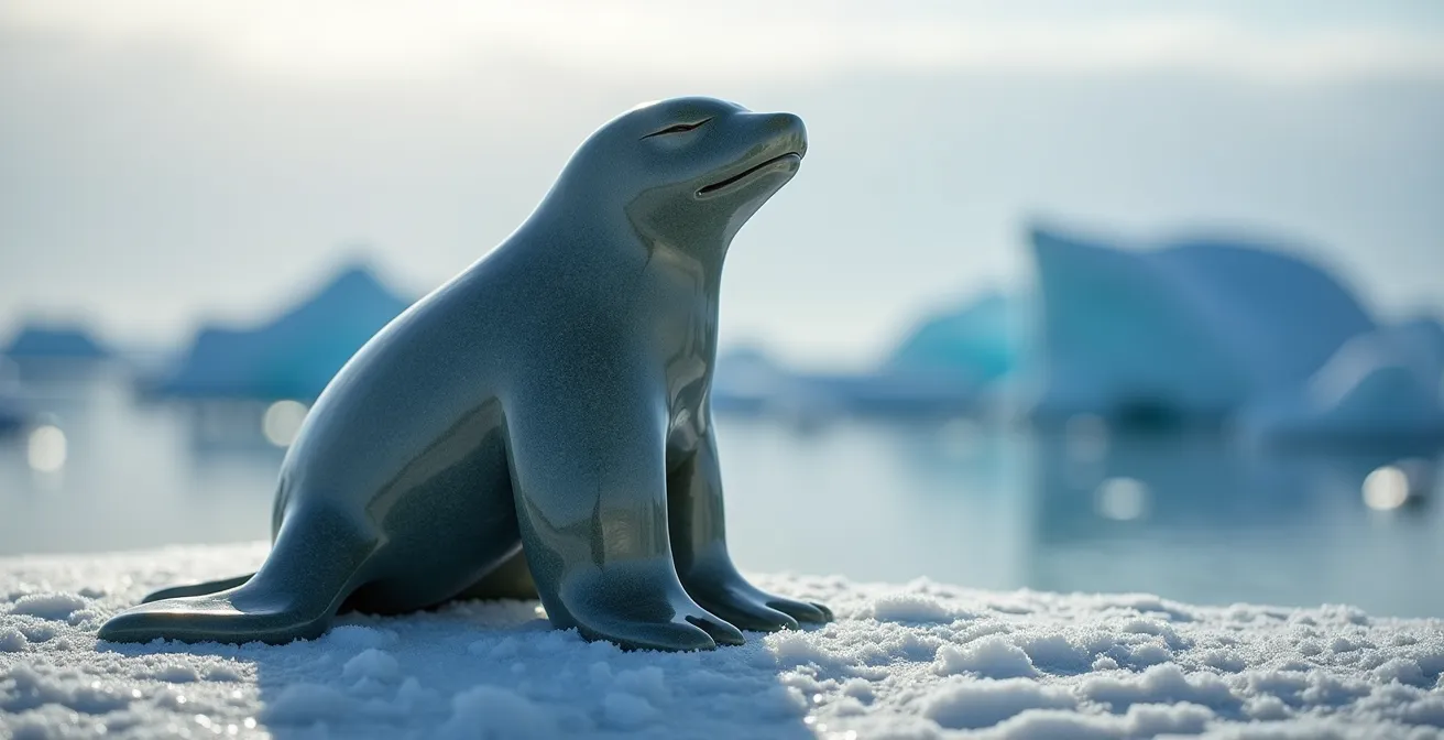 Sculpture inuite traditionnelle en pierre représentant la relation entre le peuple et l'océan Arctique