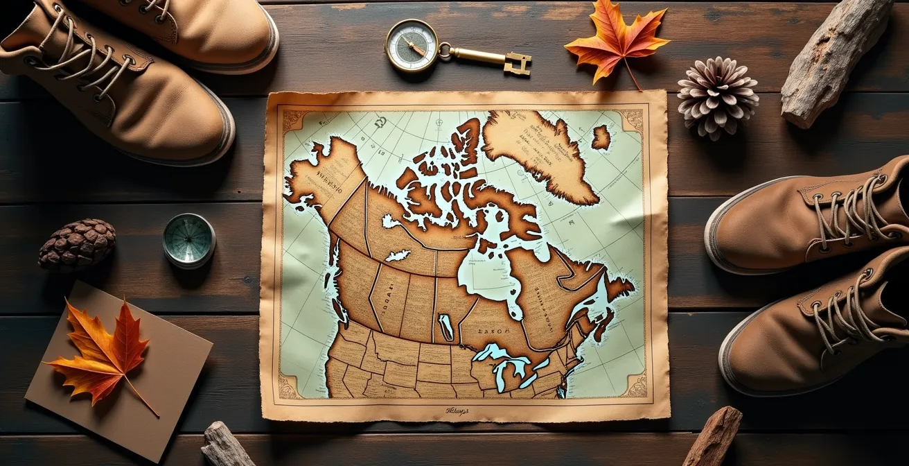 Carte stylisée du Canada montrant différents types d'auberges selon les régions