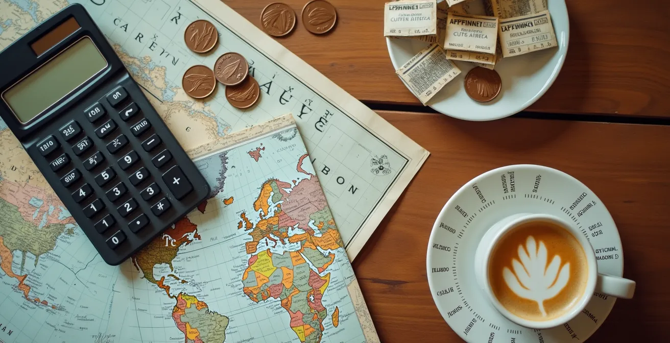 Bureau avec calculatrice et cartes routières du Canada éparpillées