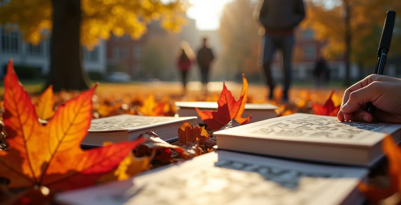 Groupe d'étudiants internationaux diversifiés sur un campus universitaire canadien en automne