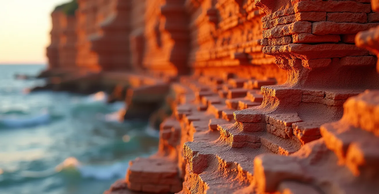 Falaises de grès rouge caractéristiques de l'Île-du-Prince-Édouard surplombant l'océan Atlantique