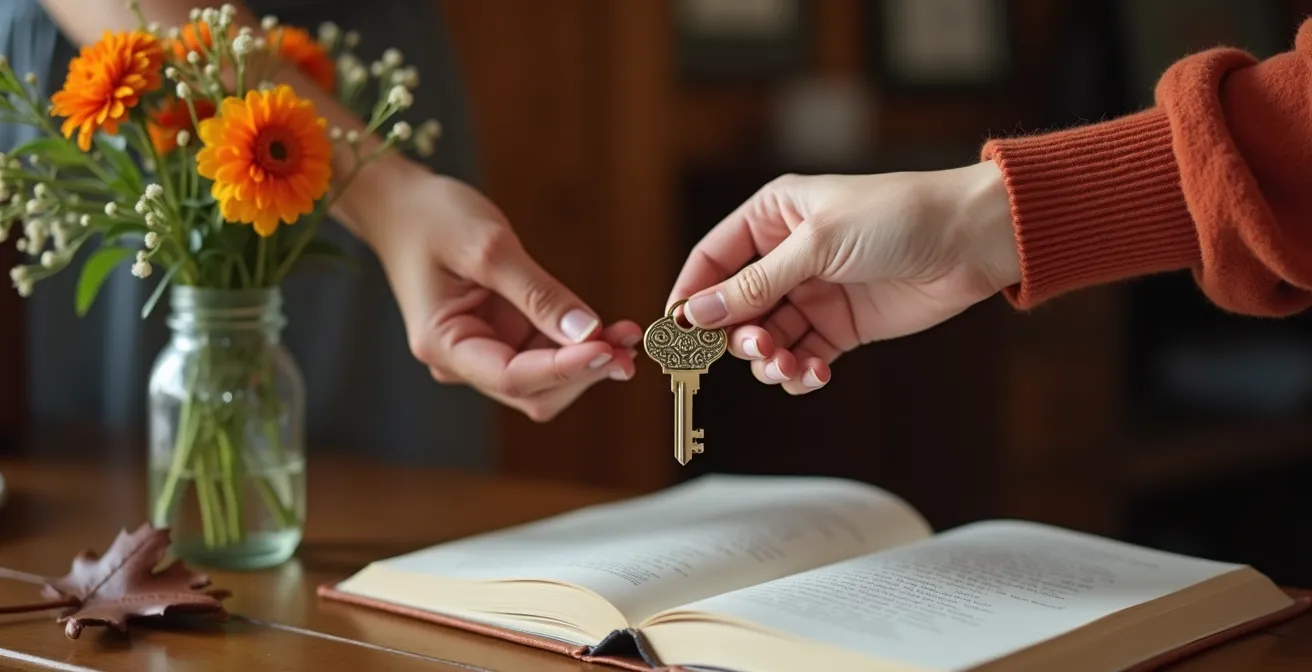 Hôte de B&B canadien accueillant des invités dans l'entrée chaleureuse de sa maison