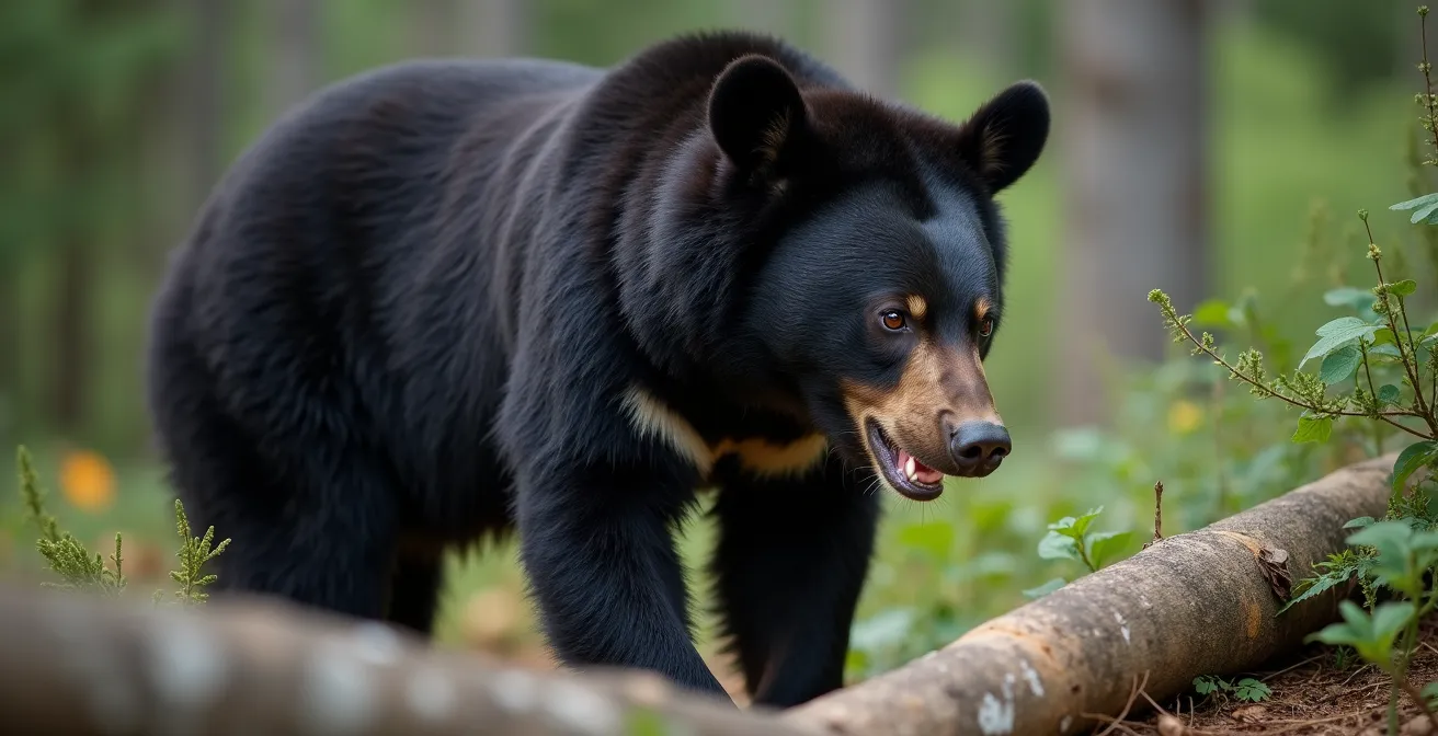 Ours noir montrant des signes de stress comportemental en forêt canadienne