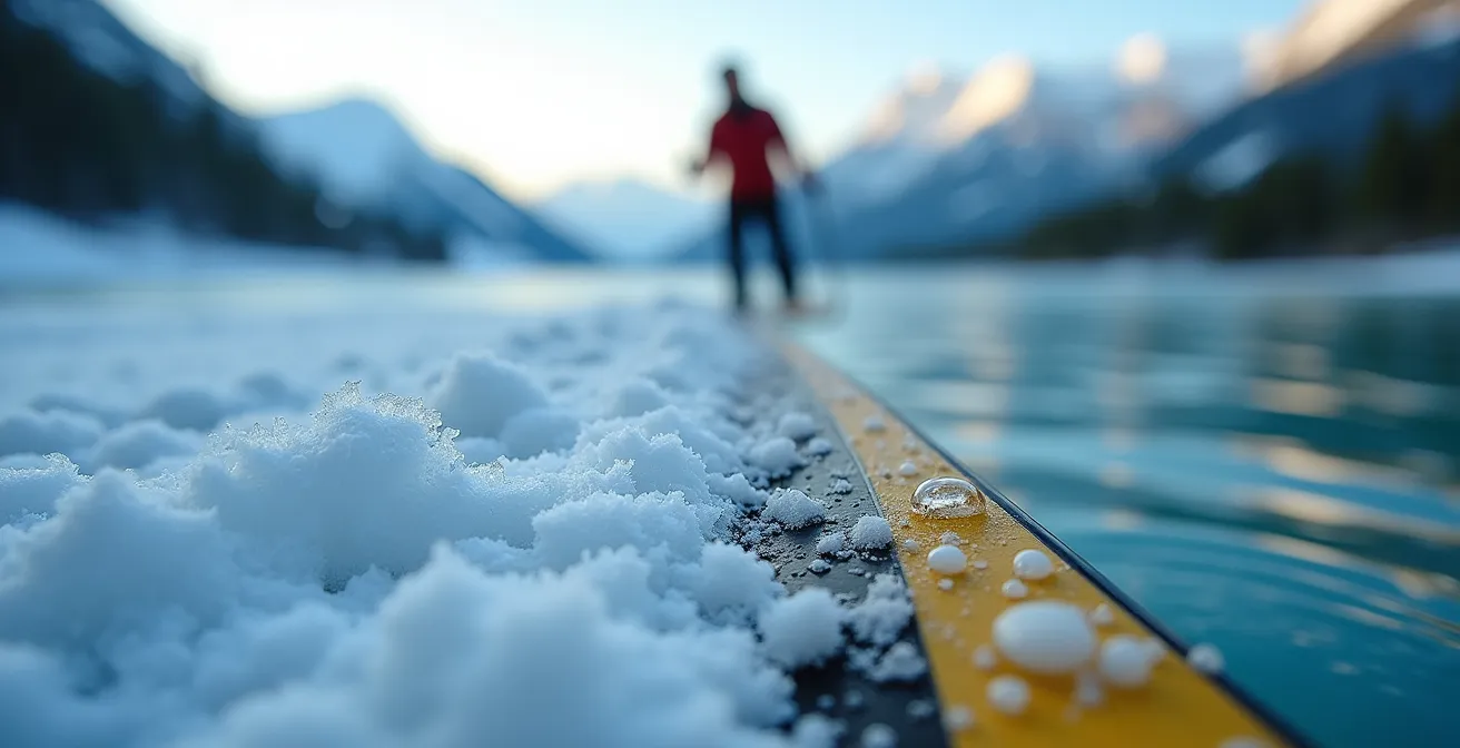 Image divisée montrant un skieur sur Grouse Mountain le matin et un kayakiste dans Deep Cove l'après-midi avec la skyline de Vancouver en arrière-plan