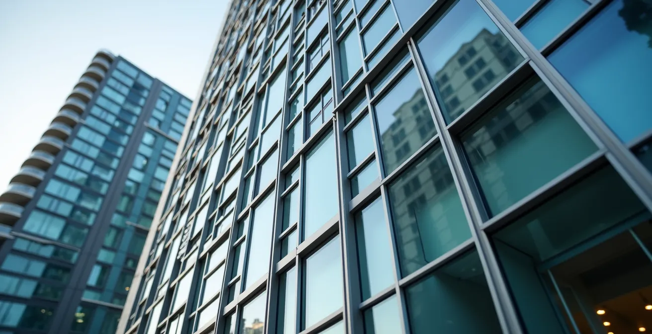 Tours élancées de verre caractéristiques du Vancouverism à Coal Harbour